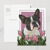 Muttertag - Rosa Tulips - Boston Terrier Postkarte (Vorne/Hinten)