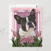 Muttertag - Rosa Tulips - Boston Terrier Postkarte (Vorne/Hinten)
