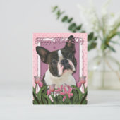 Muttertag - Rosa Tulips - Boston Terrier Postkarte (Stehend Vorderseite)