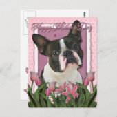 Muttertag - Rosa Tulips - Boston Terrier Postkarte (Vorne/Hinten)