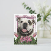 Muttertag - Rosa Tulips - Bulldog Postkarte (Stehend Vorderseite)