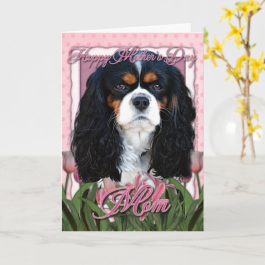 Muttertag - rosa Tulips - Cavalier - trifarbig Karte (Gelbe Blume)