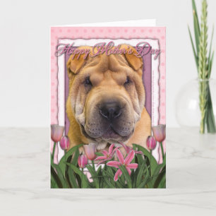 Muttertag - Rosa Tulips - Chinesischer Shar Pei Karte