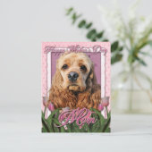 Muttertag - Rosa Tulips - Cocker Spaniel Postkarte (Stehend Vorderseite)