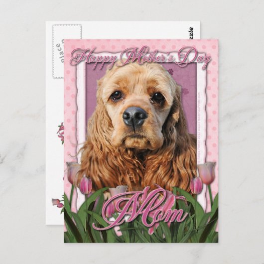 Muttertag - Rosa Tulips - Cocker Spaniel Postkarte (Vorne/Hinten)