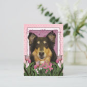Muttertag - Rosa Tulips - Collie - Caroline Postkarte (Stehend Vorderseite)