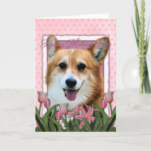 Muttertag - Rosa Tulips - Corgi - Owen Karte