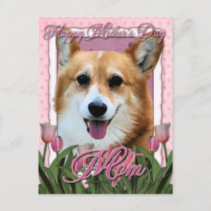 Muttertag - Rosa Tulips - Corgi - Owen Postkarte