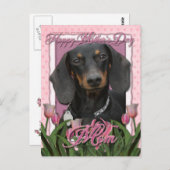 Muttertag - Rosa Tulips - Dackel - Winston Postkarte (Vorne/Hinten)
