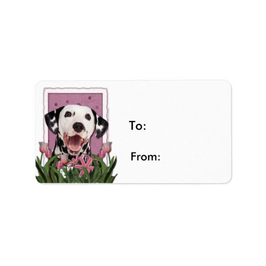 Muttertag - Rosa Tulips - Dalmatiner Adressaufkleber (Vorne)