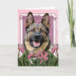 Muttertag - Rosa Tulips - Deutscher Schäferhund Karte