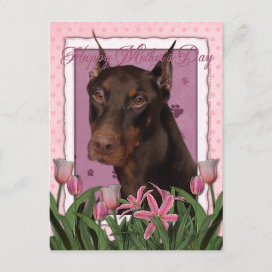 Muttertag - Rosa Tulips - Doberman - Rot - Rocky Postkarte (Vorderseite)