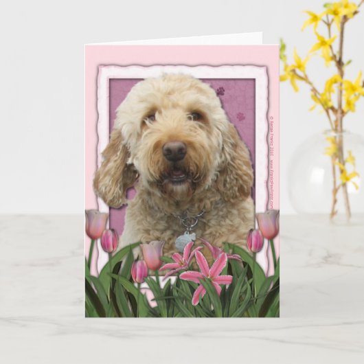 Muttertag - Rosa Tulips - Golden Doodle Karte (Gelbe Blume)