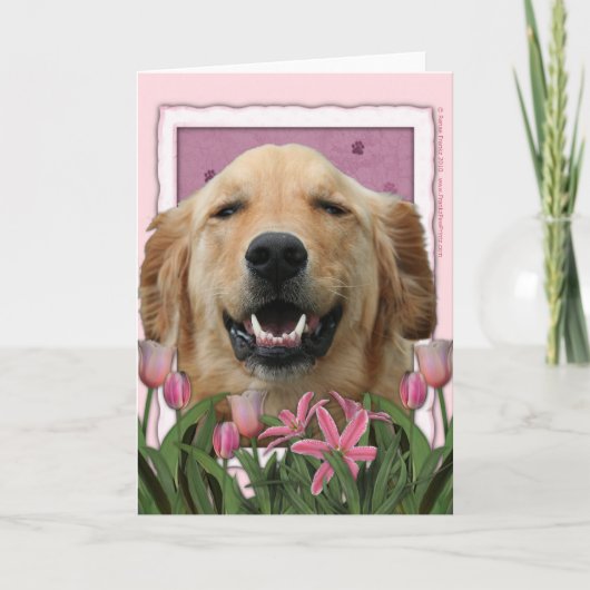 Muttertag - Rosa Tulips - Golden Retriever Karte (Vorderseite)