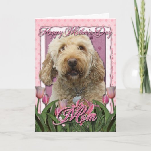 Muttertag - Rosa Tulips - Goldendoodle Karte (Vorderseite)