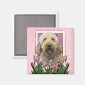 Muttertag - Rosa Tulips - Goldendoodle Magnet (Vorderseite/Rückseite)