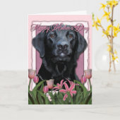 Muttertag - Rosa Tulips - Labrador - Schwarzes Bil Karte (Gelbe Blume)