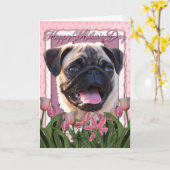 Muttertag - Rosa Tulips - Mops Karte (Gelbe Blume)