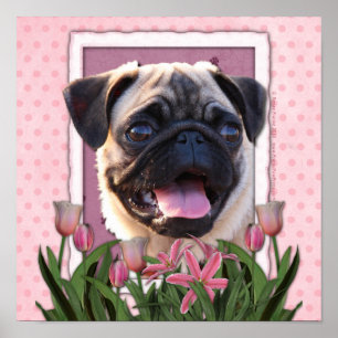 Muttertag - Rosa Tulips - Mops Poster