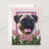 Muttertag - Rosa Tulips - Mops Postkarte (Vorne/Hinten)