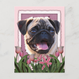 Muttertag - Rosa Tulips - Mops Postkarte