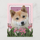 Muttertag - Rosa Tulips - Shiba Inu Postkarte (Vorderseite)
