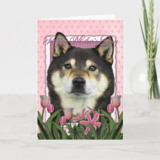 Muttertag - Rosa Tulips - Shiba Inu - Yasha Karte (Vorderseite)