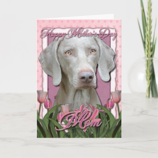 Muttertag - Rosa Tulips - Weimaraner - Goldene Aug Karte (Vorderseite)