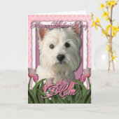 Muttertag - Rosa Tulips - West Highland Terrier Karte (Gelbe Blume)