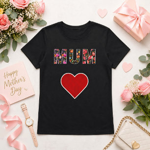 Muttertag Stylische Moderne Florale Mum Herz T-Shirt