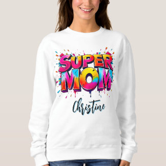 Muttertag Super-Mama Graffiti-Typografie Sweatshirt