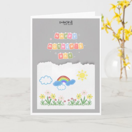 Muttertag - Süße Kreidezeichnungen Karte (Gelbe Blume)