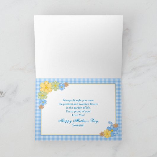 MUTTERTAG - TOCHTER - BLAUE GINGHAM/BLUME KARTE (Innenseite)