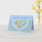 MUTTERTAG - TOCHTER - BLAUE GINGHAM/BLUME KARTE (Gelbe Blume)