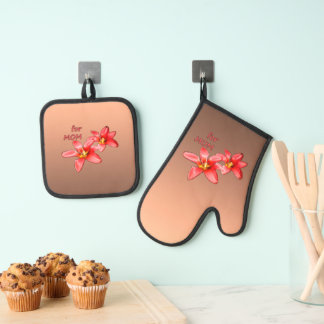 Muttertag - Tulpen für Mama - Illustration | Ofenhandschuh & Topflappen-Set