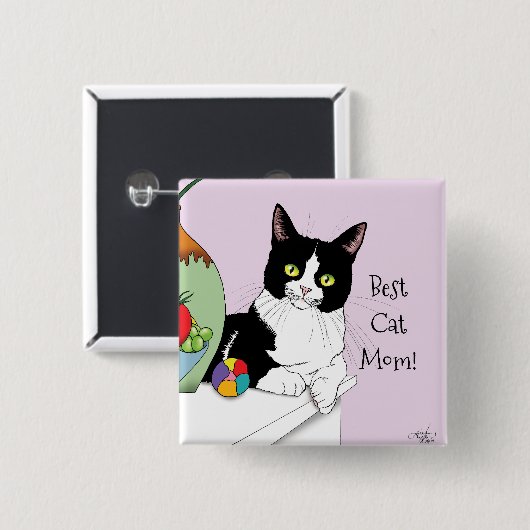 Muttertag Tuxedo Katze Button (Vorne & Hinten)