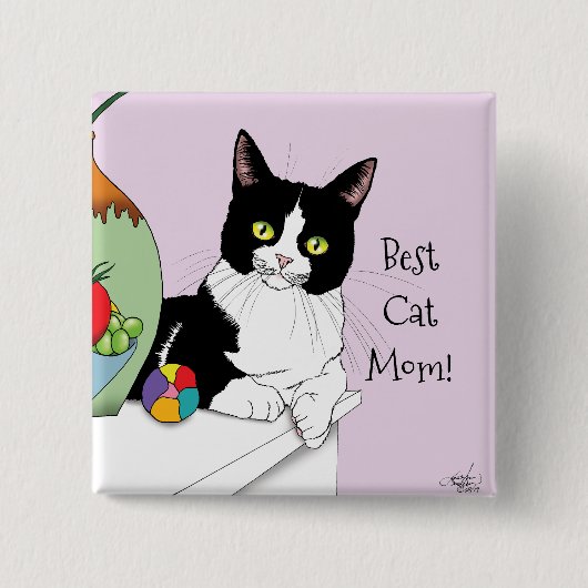 Muttertag Tuxedo Katze Button (Vorderseite)