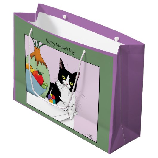 Muttertag Tuxedo Katze Große Geschenktüte (Vorderseite Schrägansicht)