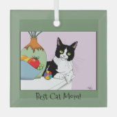 Muttertag Tuxedo Katze Ornament Aus Glas (Vorderseite)