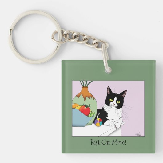 Muttertag Tuxedo Katze Schlüsselanhänger (Vorderseite)