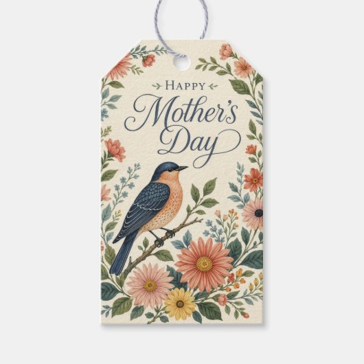 Muttertag Vintage Blaue Vogel Wildblumengarten Geschenkanhänger (Vorderseite)