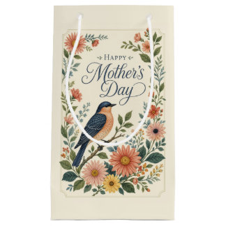 Muttertag Vintage Blaue Vogel Wildblumengarten Kleine Geschenktüte
