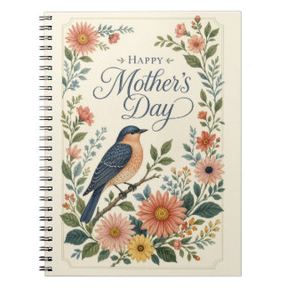 Muttertag Vintage Blaue Vogel Wildblumengarten Notizblock