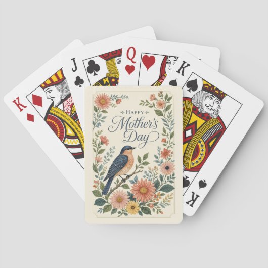 Muttertag Vintage Blaue Vogel Wildblumengarten Spielkarten (Rückseite)