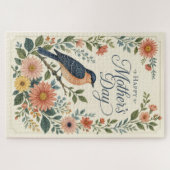 Muttertag Vintage Blaumeise Wildblumengarten Puzzle (Horizontal)