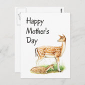 Muttertag, Vintage Hirsche Mama und Baby Postkarte (Vorne/Hinten)