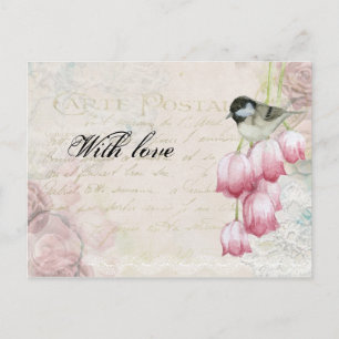 Muttertag Vintage Post Mail Rosa Tulpen Vogel Postkarte