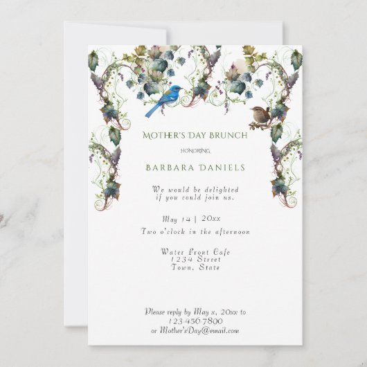 Muttertag Weinberge Hübsche Vögel Einladung (Vorderseite)