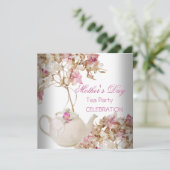 Muttertag Weiß Rosa Blumen Tee Einladung (Stehend Vorderseite)