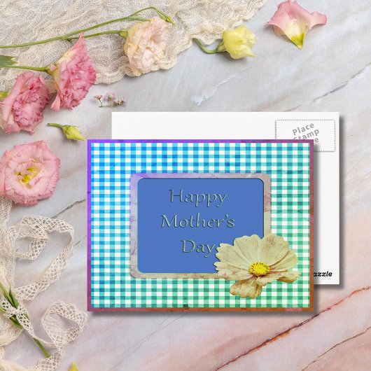 Muttertag Weiße Blume & Gingham Design Postkarte